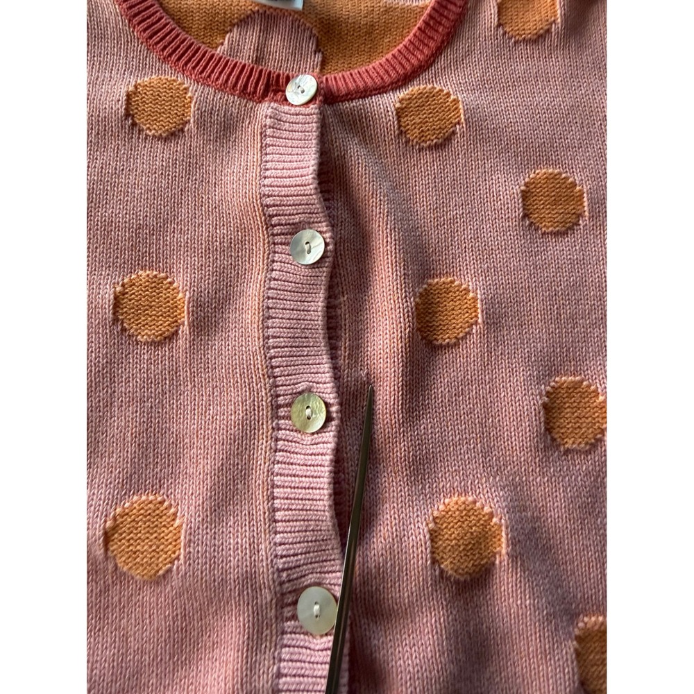 Talbots Woman Petites Pink Orange Polka Dot Cotton Cardigan Sweater 1X Preppy - Picture 4 of 8